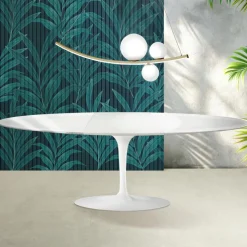 Tavolo Tulip Saarinen H 74 cm Allungabile in Ceramica Florim Bianco Lucido - Scarlet