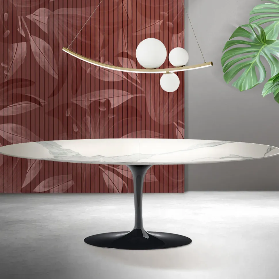 Tavolo Tulip Saarinen H 74 cm Allungabile in Ceramica Florim Statuario Opaco - Scarlet