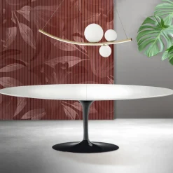 Tavolo Tulip Saarinen H 74 cm Allungabile in Ceramica Florim Bianca - Scarlet