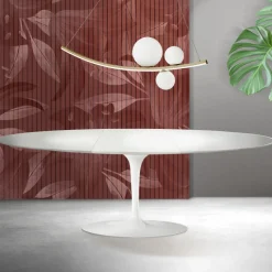 Tavolo Tulip Saarinen H 74 cm Allungabile in Ceramica Florim Bianca - Scarlet
