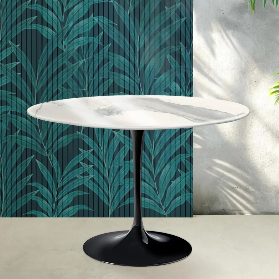 Tavolo Tulip Saarinen H 74 cm in Ceramica Florim Statuario Lucido - Scarlet