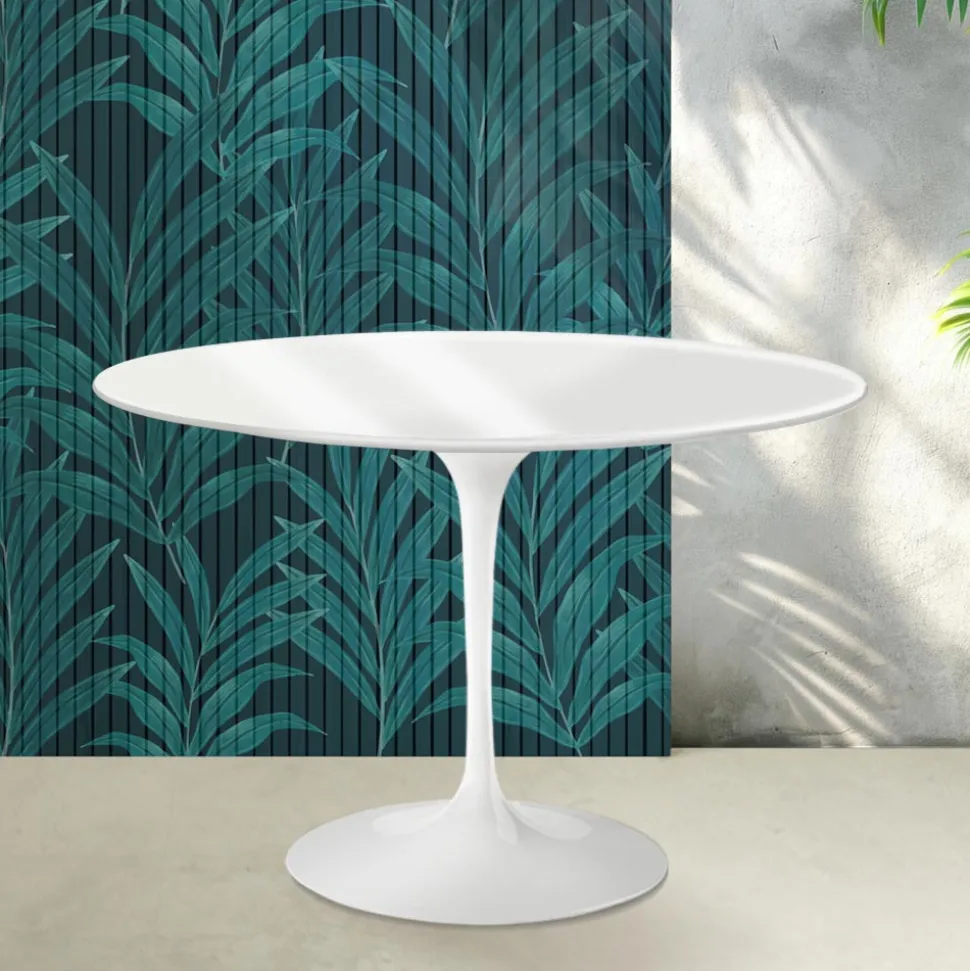 Tavolo Tulip Saarinen H 74 cm in Ceramica Florim Bianco Lucido - Scarlet