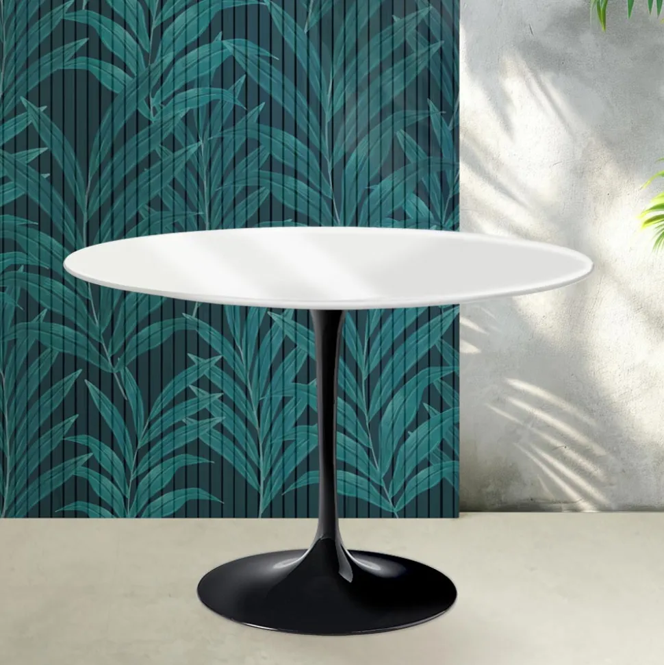 Tavolo Tulip Saarinen H 74 cm in Ceramica Florim Bianco Lucido - Scarlet