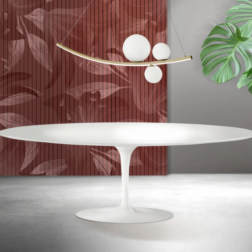 Tavolo Tulip Saarinen H 74 cm in Ceramica Florim Bianca - Scarlet