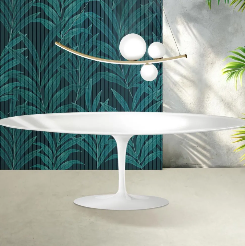 Tavolo Tulip Saarinen H 74 cm in Ceramica Florim Bianco Lucido - Scarlet