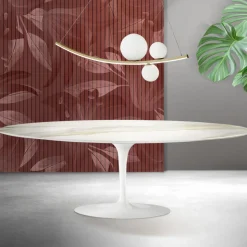 Tavolo Tulip Saarinen H 74 cm in Ceramica Florim Calacatta Gold Opaco - Scarlet