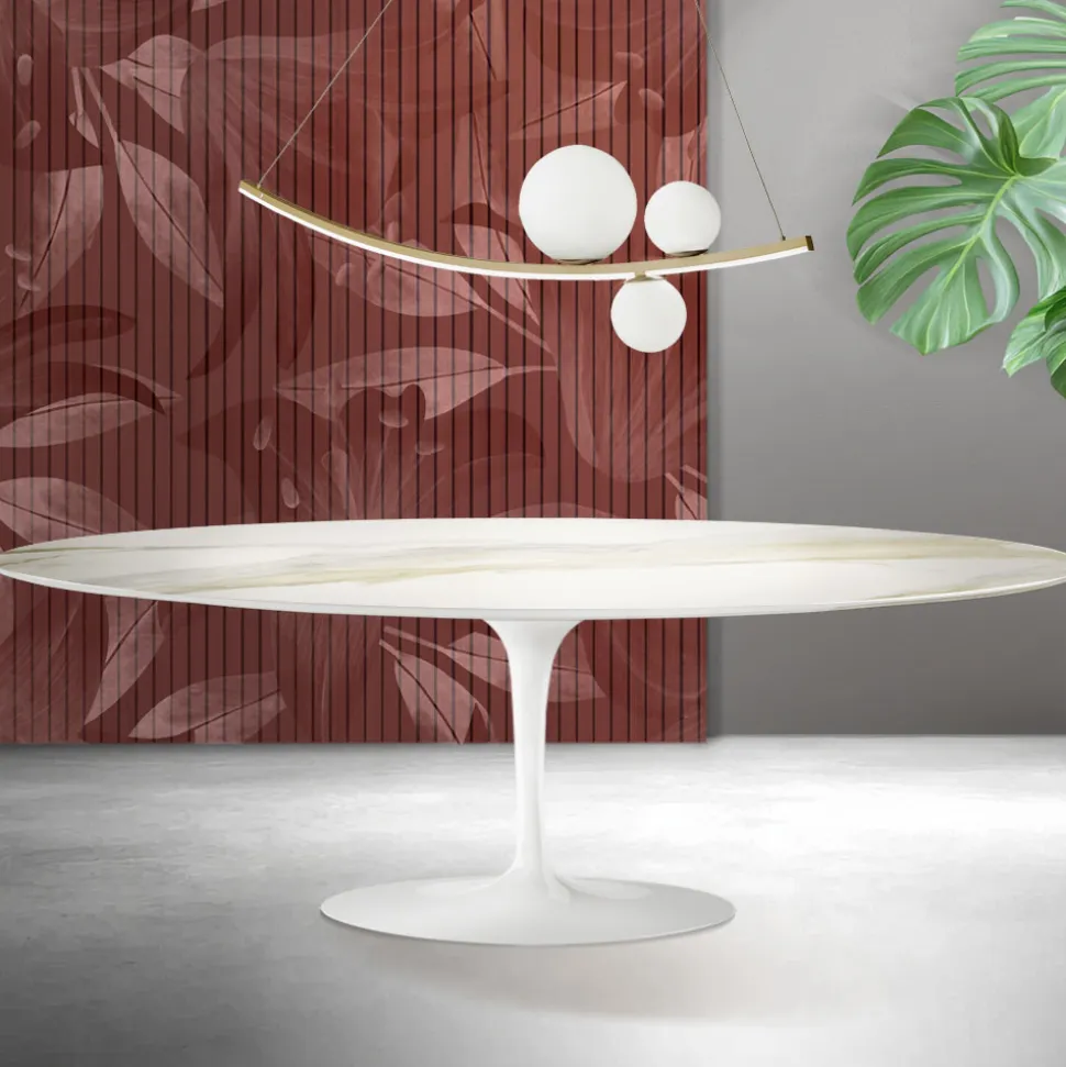 Tavolo Tulip Saarinen H 74 cm in Ceramica Florim Calacatta Gold Opaco - Scarlet