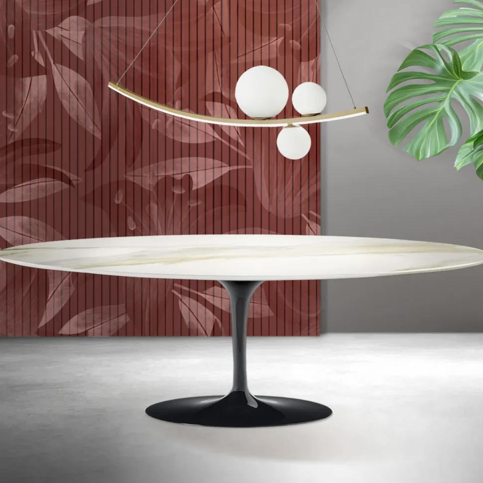 Tavolo Tulip Saarinen H 74 cm in Ceramica Florim Calacatta Gold Opaco - Scarlet