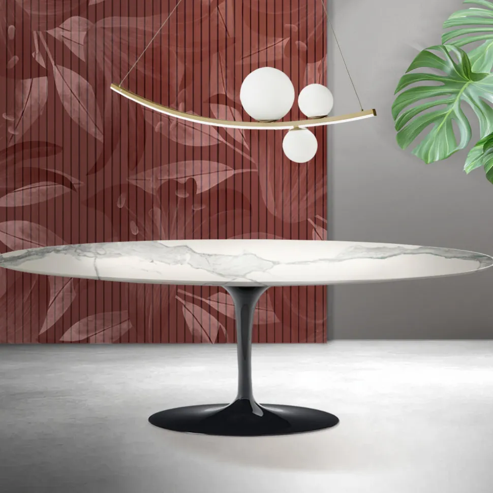 Tavolo Tulip Saarinen H 74 cm in Ceramica Florim Statuario Opaco - Scarlet