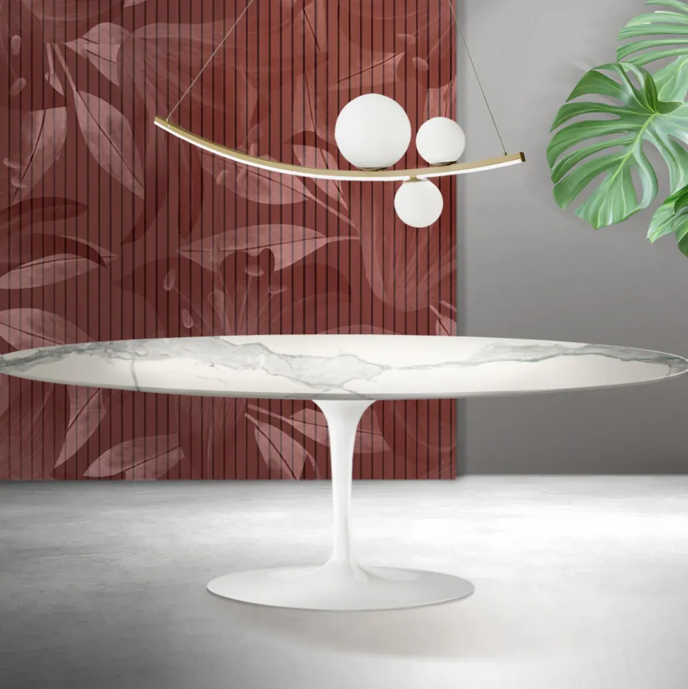Tavolo Tulip Saarinen H 74 cm in Ceramica Florim Statuario Opaco - Scarlet