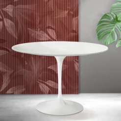Tavolo Tulip Saarinen H 74 cm in Ceramica Florim Bianca Opaca - Scarlet