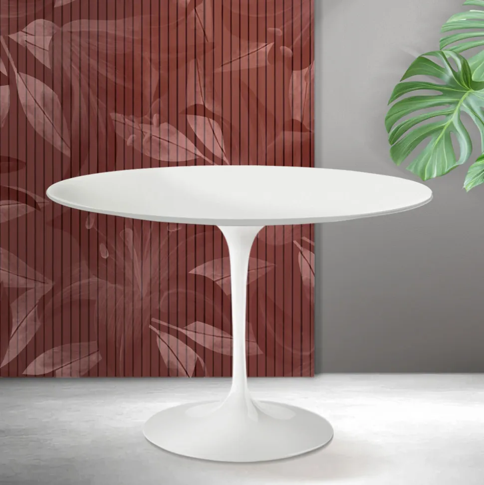 Tavolo Tulip Saarinen H 74 cm in Ceramica Florim Bianca Opaca - Scarlet
