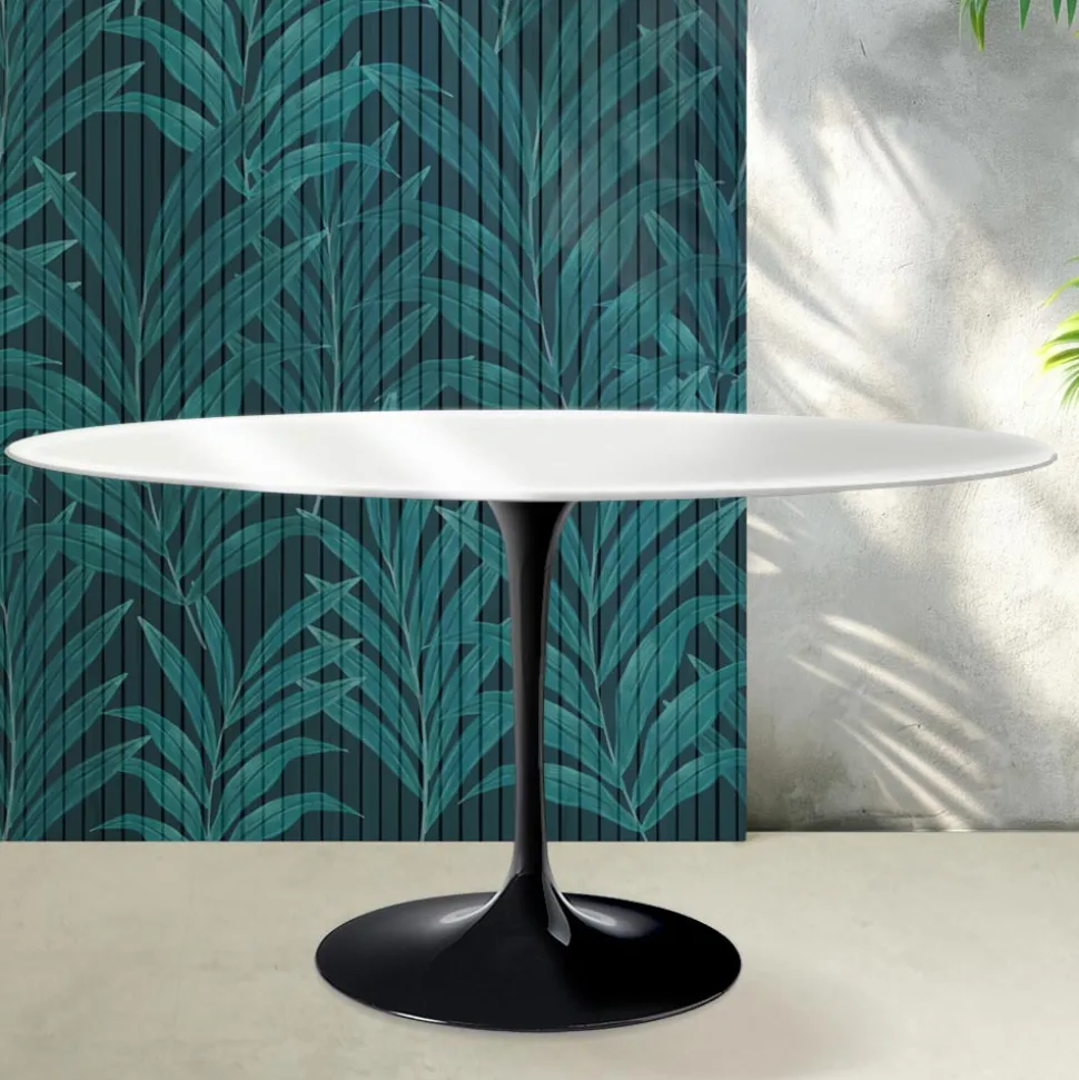 Tavolo Tulip Saarinen H 74 cm Rotondo in Ceramica Florim Bianco Lucido - Scarlet
