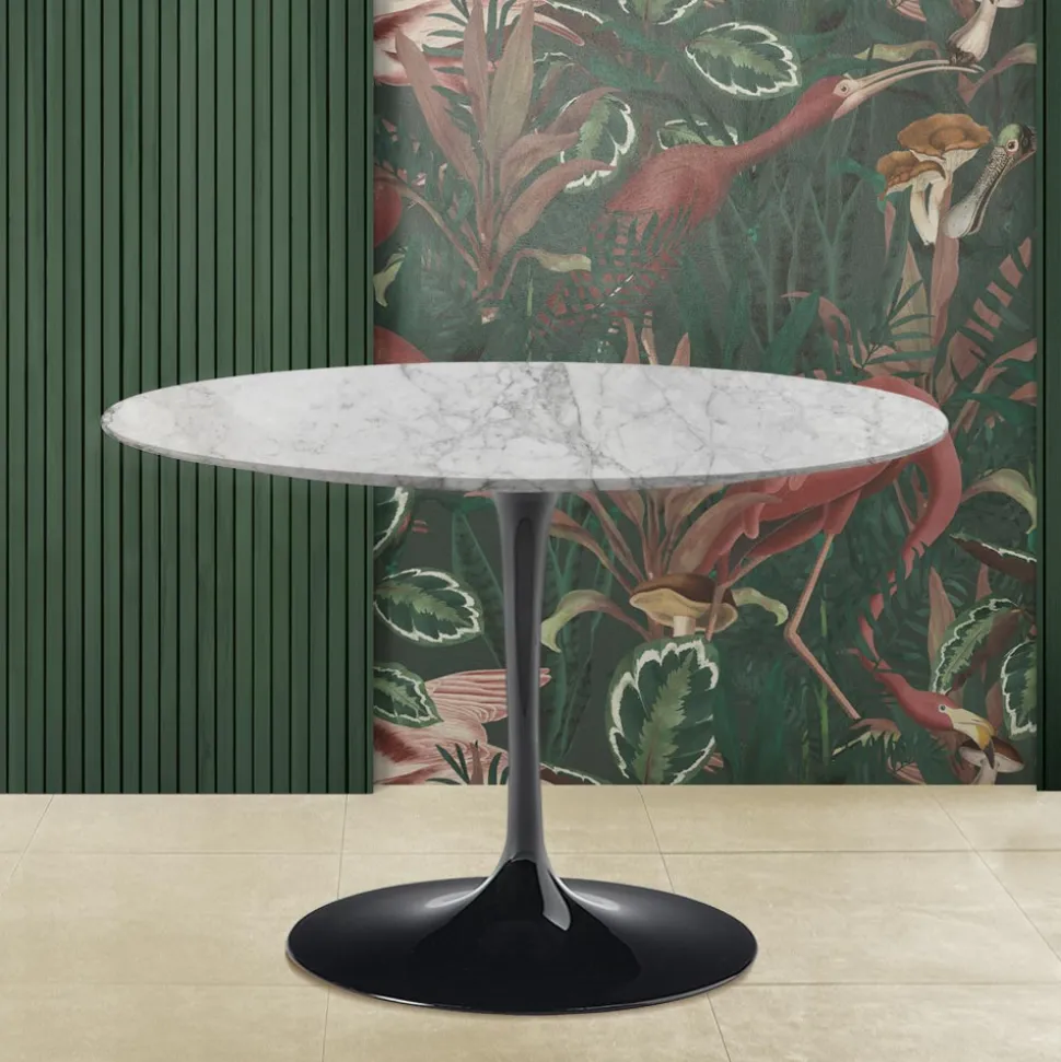 Tavolo Tulip Saarinen H 74 con Piano Rotondo in Marmo Arabescato Made in Italia - Scarlet
