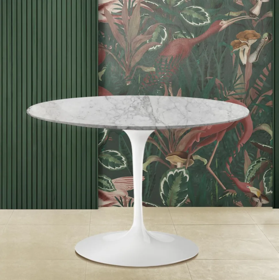Tavolo Tulip Saarinen H 74 con Piano Rotondo in Marmo Arabescato Made in Italia - Scarlet