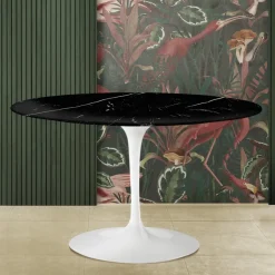 Tavolo Tulip Saarinen H 74 con Piano Rotondo in Marmo Nero Marquinia Made in Italy - Scarlet