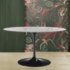 Tavolo Tulip Saarinen H 74 Ovale in Marmo di Carrara Statuarietto Made in Italy - Scarlet