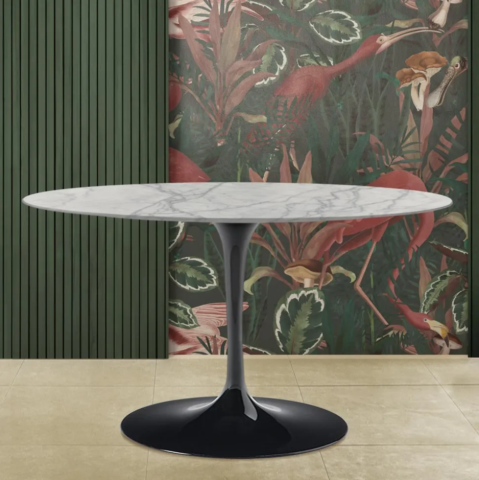 Tavolo Tulip Saarinen H 74 Ovale in Marmo di Carrara Statuarietto Made in Italy - Scarlet
