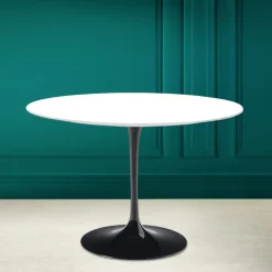 Tavolo Tulip Saarinen H 73 Rotondo in Ceramica Bianco Assoluto Made in Italy - Scarlet