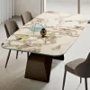 Tavolo 210x110 cm con Piano in Ceramica Effetto Marmo e Base in Metallo - Adriano