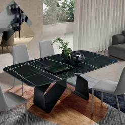 Tavolo 210x110 cm con Piano in Ceramica Effetto Marmo e Base in Metallo - Adriano