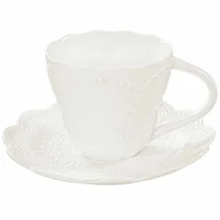 Tazze da The in Porcellana Bianca Decorata 6 Pezzi Design Shabby - Rafiki