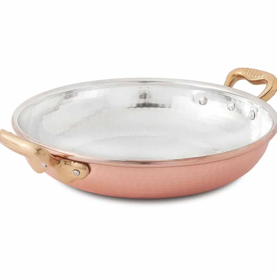 Tegame a 2 Manici in Rame Stagnato a Mano Tondo e Coperchio 36 cm - Giangiorgio