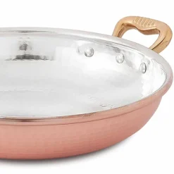 Tegame in Rame Stagnato a Mano Tondo 2 Manici e Coperchio 32 cm - Giangiorgio