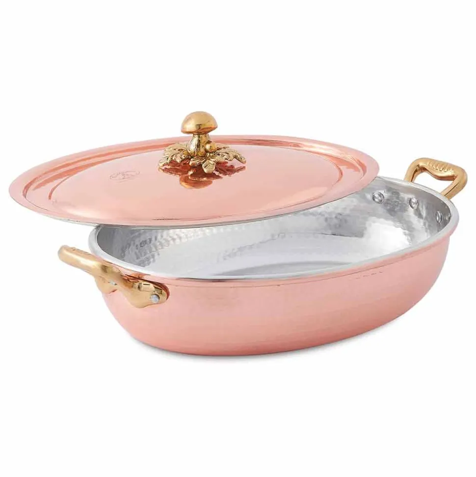 Tegame in Rame Stagnato a Mano Design Ovale con Coperchio 31x22 cm - Mariachiara
