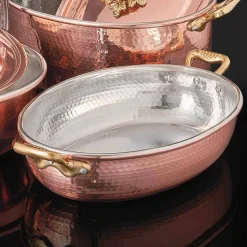 Tegame in Rame Stagnato a Mano Design Ovale con Coperchio 31x22 cm - Mariachiara