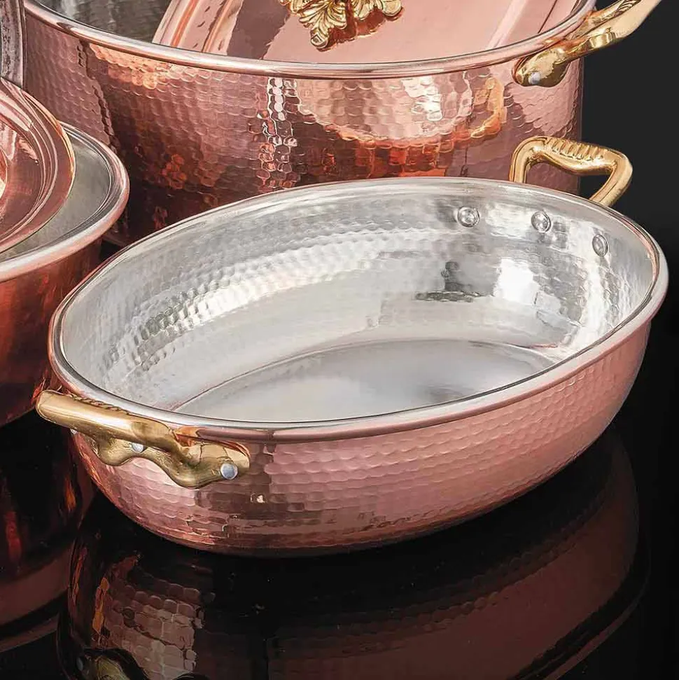 Tegame in Rame Stagnato a Mano Design Ovale con Coperchio 31x22 cm - Mariachiara