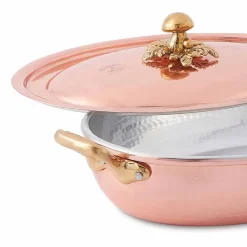 Tegame in Rame Stagnato a Mano Design Ovale con Coperchio 31x22 cm - Mariachiara