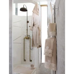 Telo Bagno in Spugna di Cotone con Pizzo Nappine Lusso Italiano - Arafico