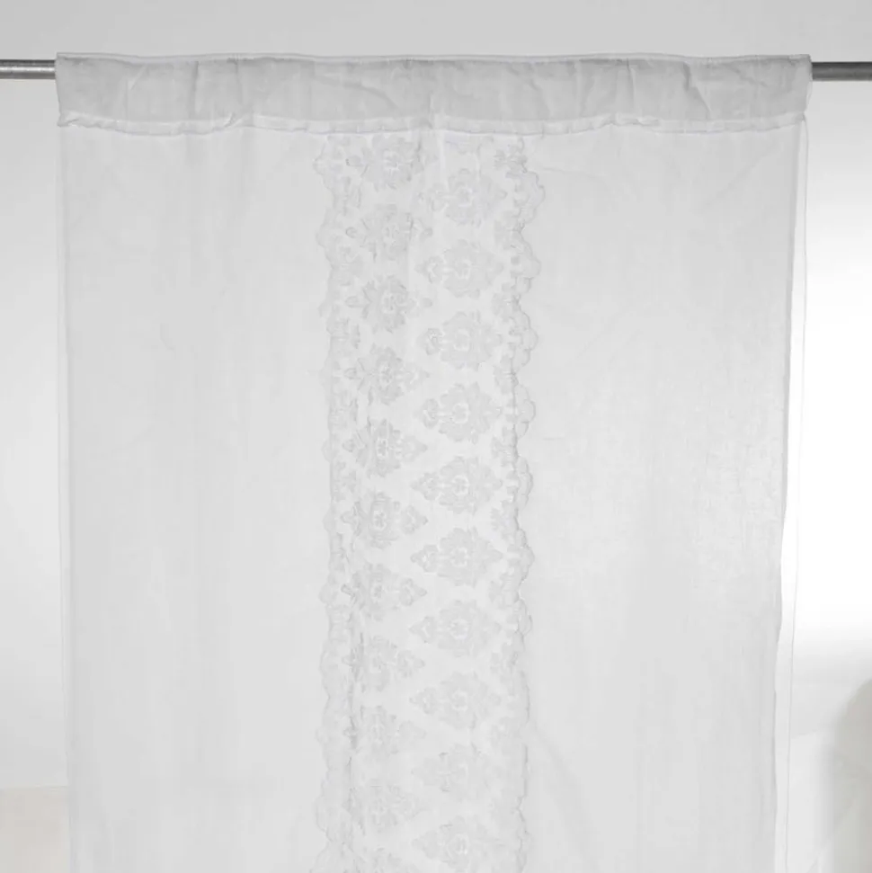Tenda di Lino Retro Leggero con Organza e Ricamo di Lusso Italiano - Marinella