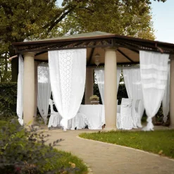 Tenda di Lino Retro Leggero con Organza e Ricamo di Lusso Italiano - Marinella