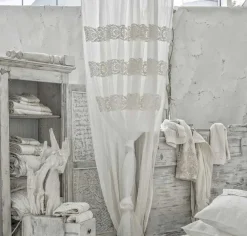 Tenda in Lino Bianco con Organza e Ricamo Design Shabby Made in Italy - Marpessa