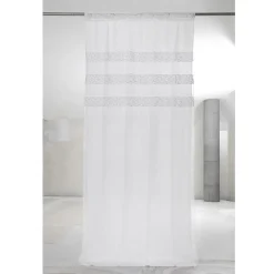 Tenda in Lino Bianco con Organza e Ricamo Design Shabby Made in Italy - Marpessa