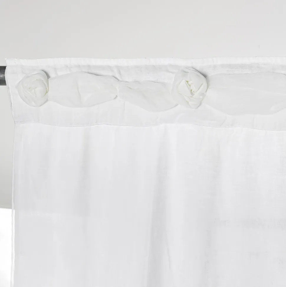 Tenda in Lino Bianco con Organza e Ricamo Design Shabby Made in Italy - Marpessa