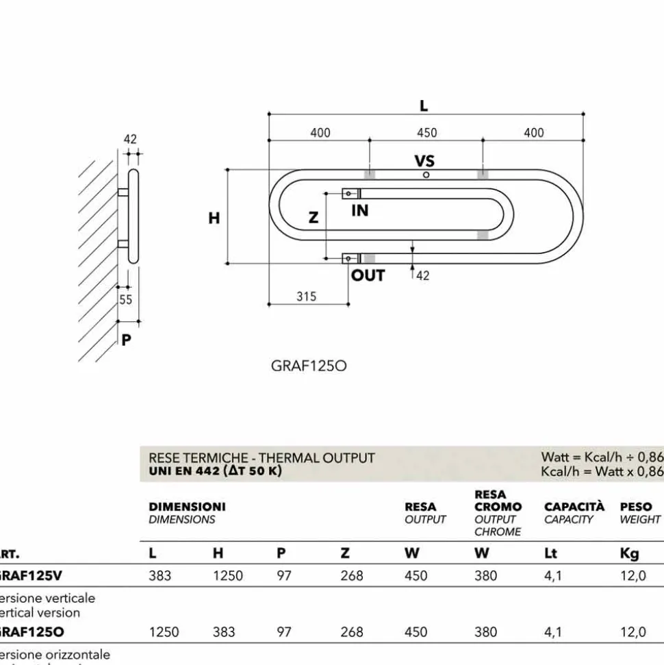 Termoarredo design Graffe idraulico con finitura cromata by Scirocco H