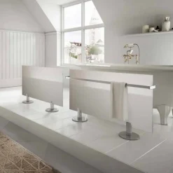 Termoarredo elettrico da pavimento design moderno in vetro bianco Star