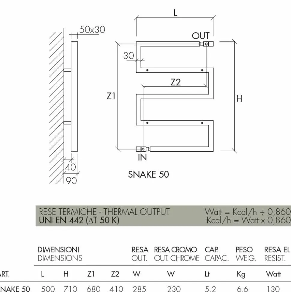 Termoarredo idraulico cromato Snake by Scirocco H, design moderno