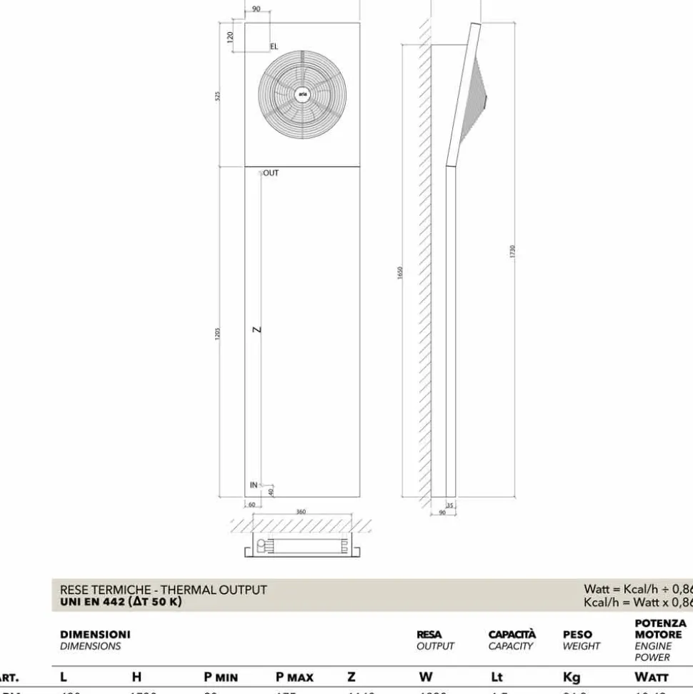 Termoarredo idraulico di design con ventilatore Aria by Scirocco H