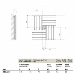 Termoarredo idraulico quadrato design made in Italy Square Scirocco H