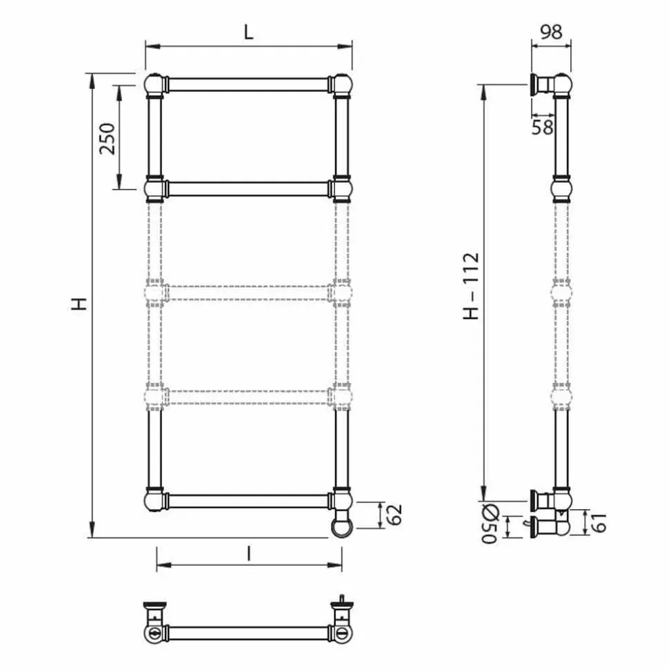 Termoarredo Scaldasalviette Elettrico Cromo in Ottone Classico 200 W - Caesar