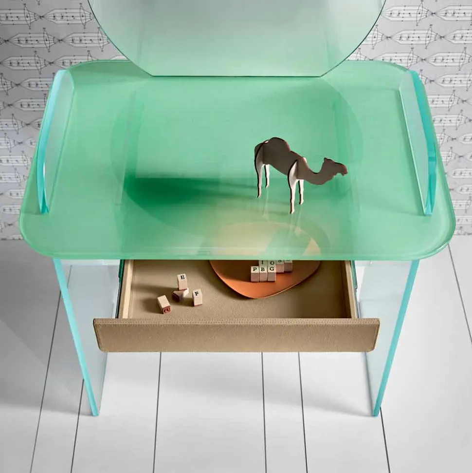 Toeletta da Trucco con Specchio e Cassetto in Vetro 3 Finiture - Salvie