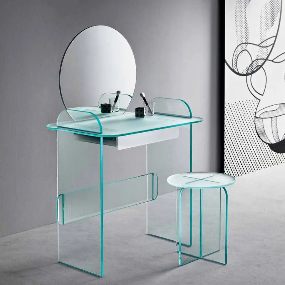 Toeletta da Trucco con Specchio e Cassetto in Vetro 3 Finiture - Salvie