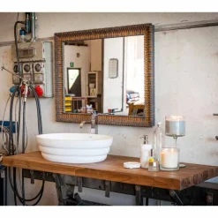 Top appoggio lavabo sospeso da bagno in teak listellare Norcia