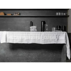 Tovaglia Bianca in Lino con Bordo Motivo Pieghe Lusso Italiano - Tippel