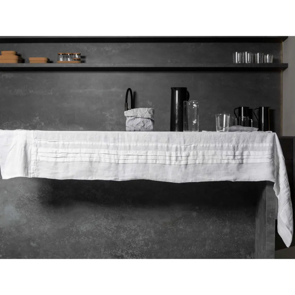 Tovaglia Bianca in Lino con Bordo Motivo Pieghe Lusso Italiano - Tippel
