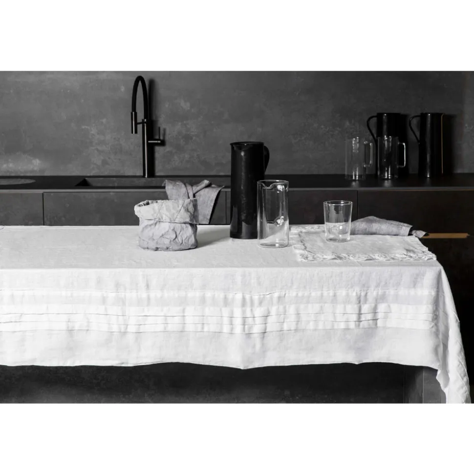 Tovaglia Bianca in Lino con Bordo Motivo Pieghe Lusso Italiano - Tippel